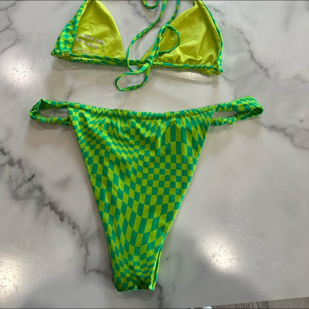Frankie's Bikinis Neon Green Checkered Bikini - Picture 3 of 6